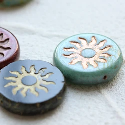 DIY Supply-One Piece Czech Aged Glass Finding Sun Bead - Varies Colors - 22mm (NVA-27)