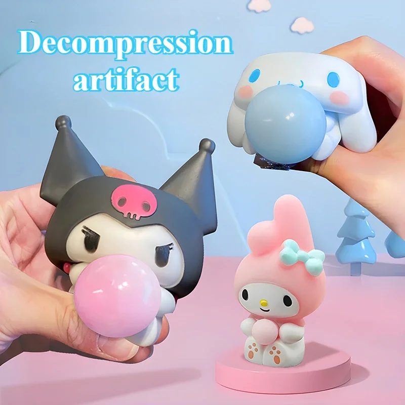 Sanrios Cartoon Kuromi Decompression Artifact Melody Squeezing Blow Bubbles Doll Relaxes Toy Children Birthday Gift Wholesale