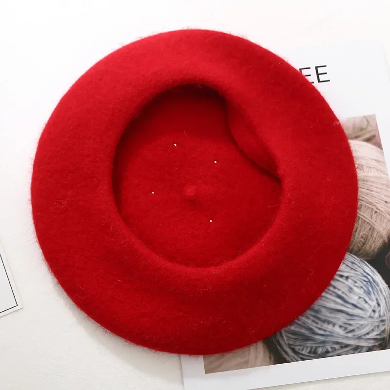 14 Colors Women Winter Wool Berets Pearl Rivet Vintage Cashmere Female Warm Girls Classic Flat Cap Beret Women Painter hats