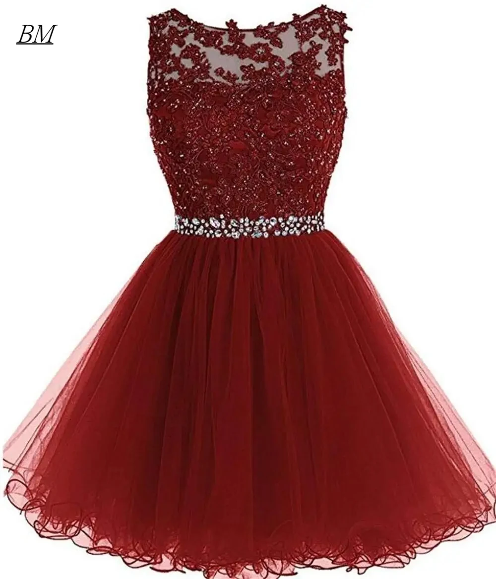 

Scoop Short Homecoming Dresses Appliques Beading Tulle Beaded Princess Mini Cocktail Prom Party Graduation Gown BM397