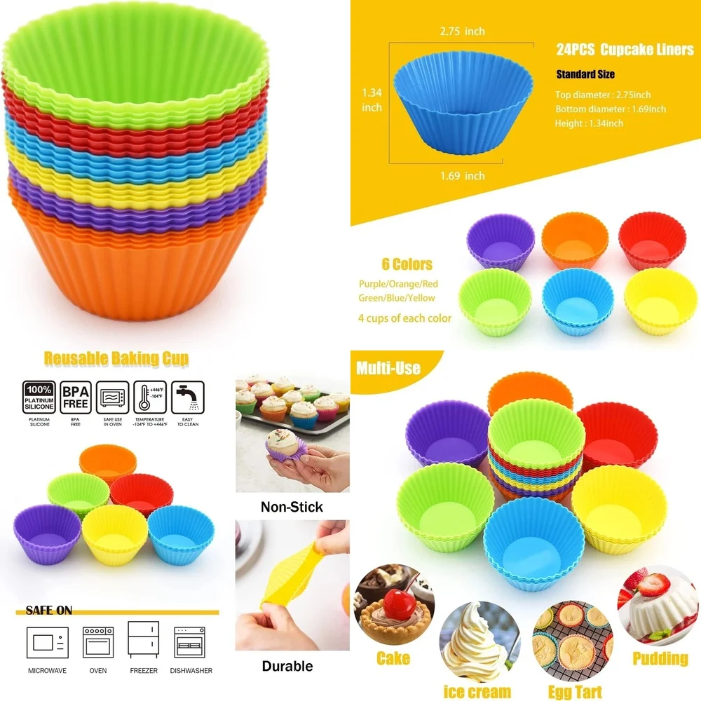 

12 Pack Silicone Muffin Liners Reusable Baking Cups Non Stick Cupcake Molds for Oven Microwave Chocolate Making Easy Release