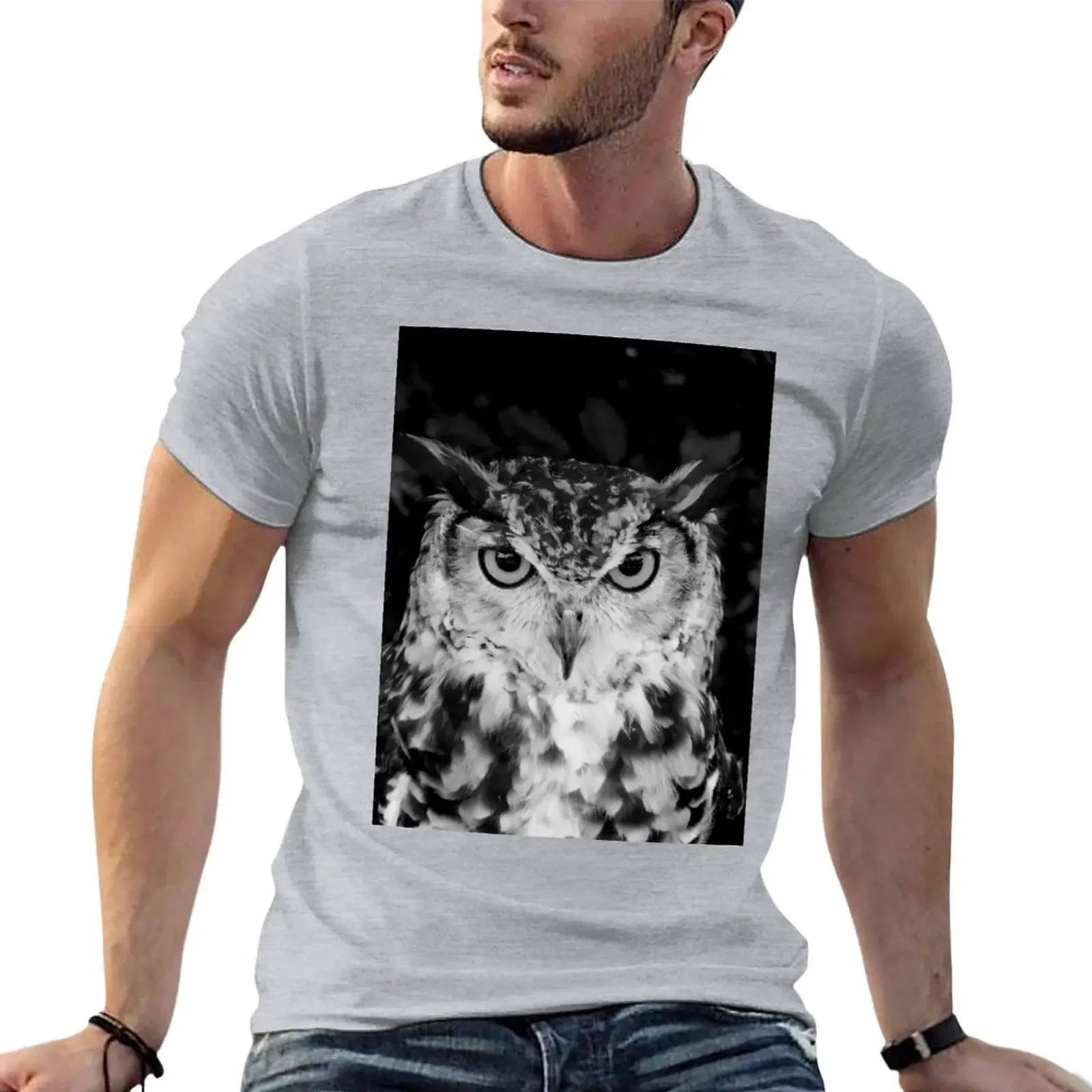 Owl in Black and White T-Shirt aesthetic clothes oversized heavy weight t shirts for men