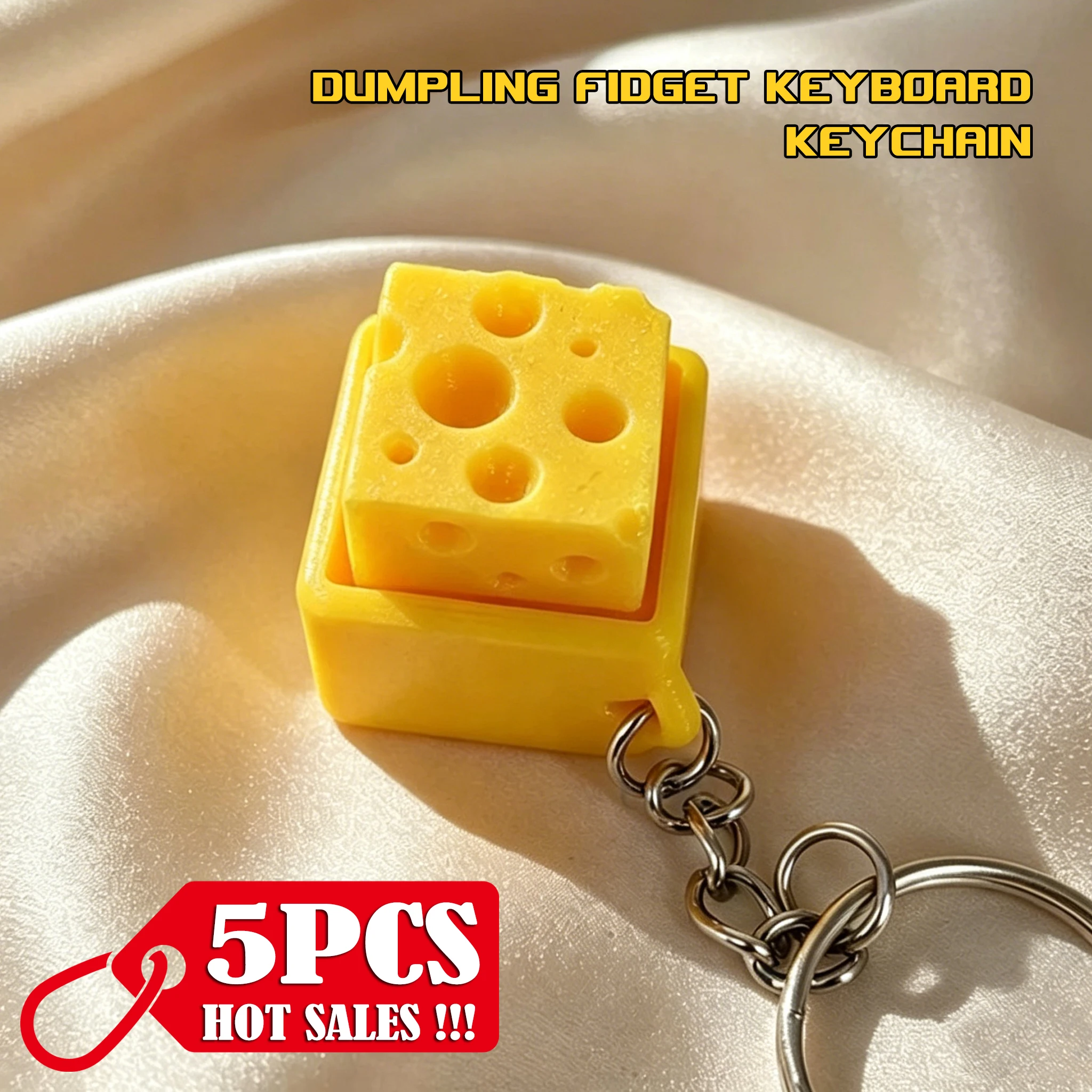 1~5Pcs Cheese Keyboard Keychain Fidget Clicker Keycap Keychain Crisp Sound Stress Relief Keyring School Teacher Gift