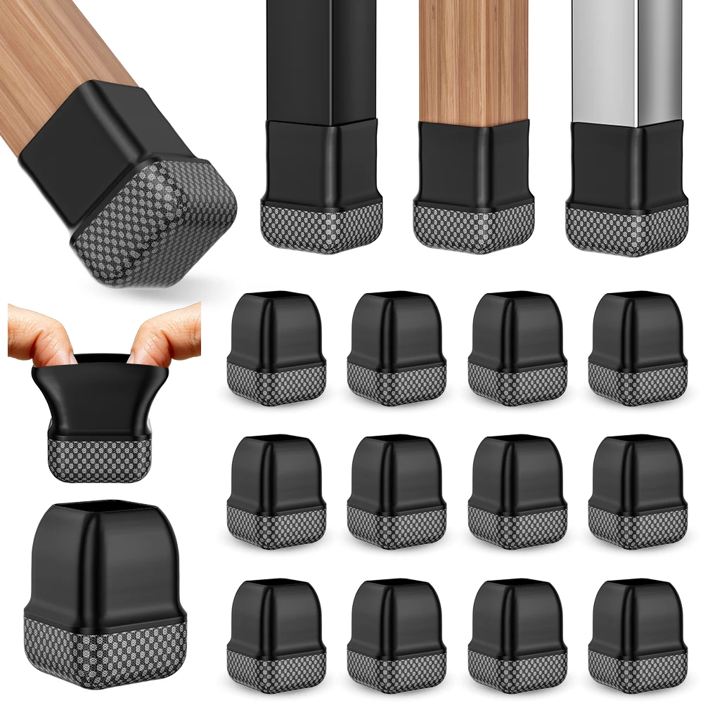 16PCS Chair Leg Protectors Silicone Furniture Leg Covers with Graphene Fabric Bottom Prevent Floor Scratches No Attract Pet Hair