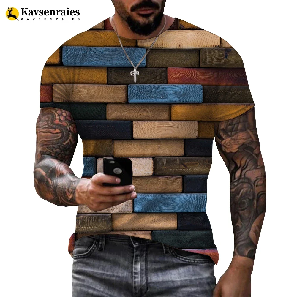 2024 New Brick Wall 3d T-shirt Men's Fashion Casual Colored Stone Wall Print T-shirt Outdoor Streetwear Oversized Top T-shirt