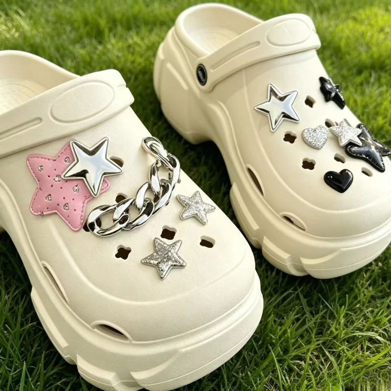 Hot Sales Fashion Shoe Charms for Bow Five Pointed Star Chain Clogs Shoe Buckle Cute Shoe Accessories Decoration for Girls Gift