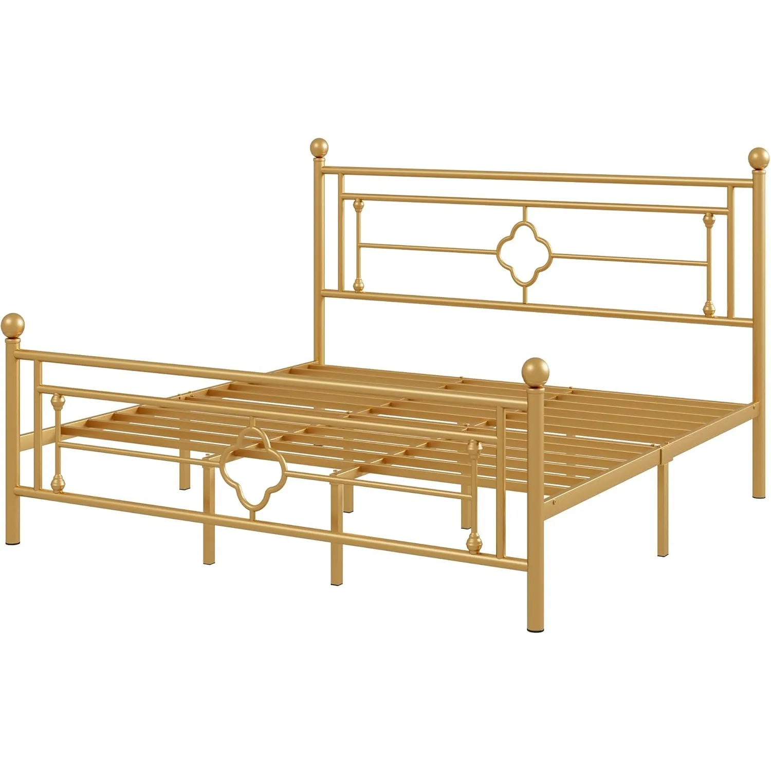 King Size Metal Platform Bed Frame w/ Victorian Vintage Headboard & Footboard/Mattress Foundation/Under Bed Storage