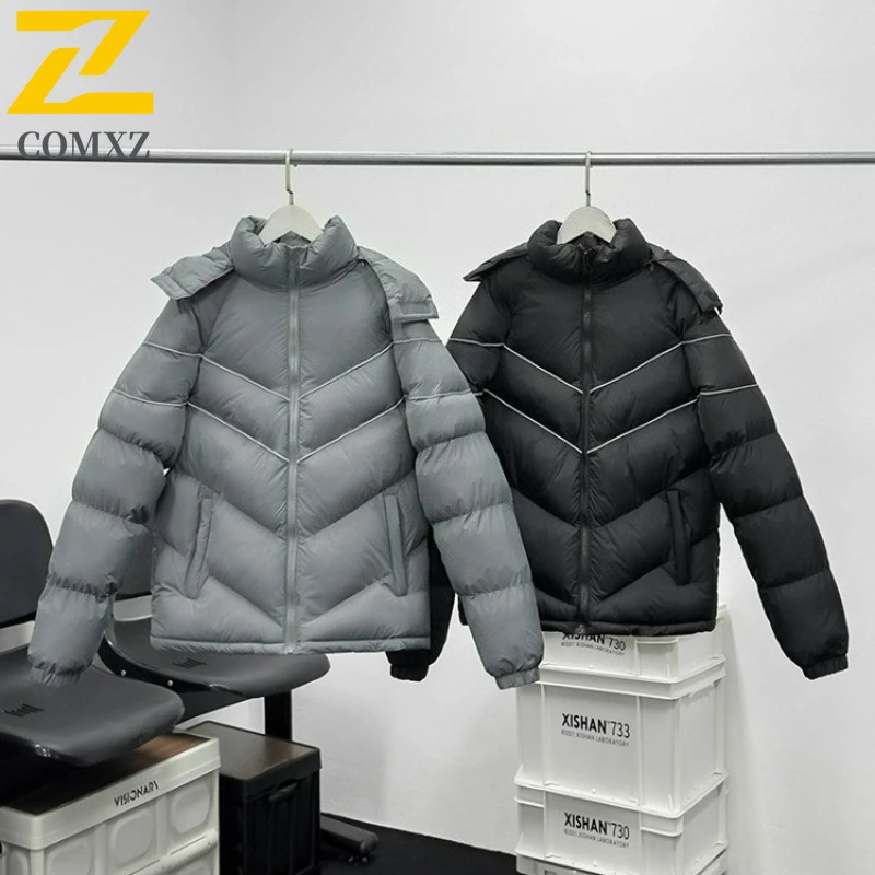 

Comxz 2025 Lightweight Puffer Men Winter Coat Fashion Down Cotton Jackets Ultralight Quilted Jacket Coat Women Ski Hooded Parkas