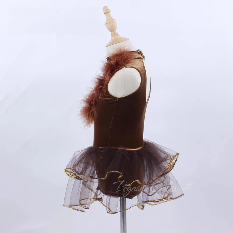 Abito da balletto per ragazza Donna senza maniche Performance sul palco Dancewear Bambini Spettacoli teatrali senza schienale Abiti Abbigliamento da ballo con piume per adulti