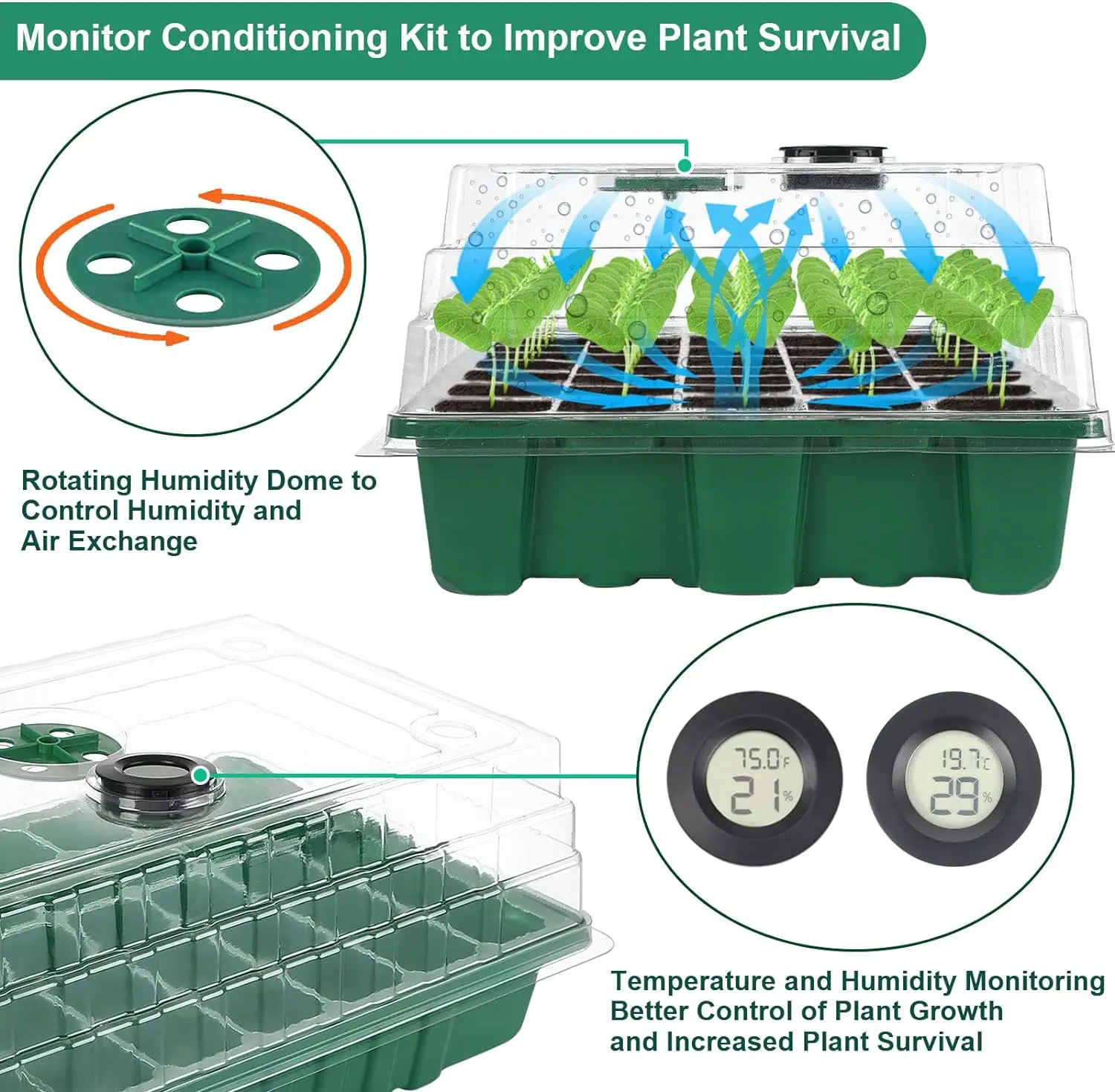 6個入り 240セル 植物育成トレイ 透明な蓋付き 室内苗温室 育苗ポット 種まきトレイ