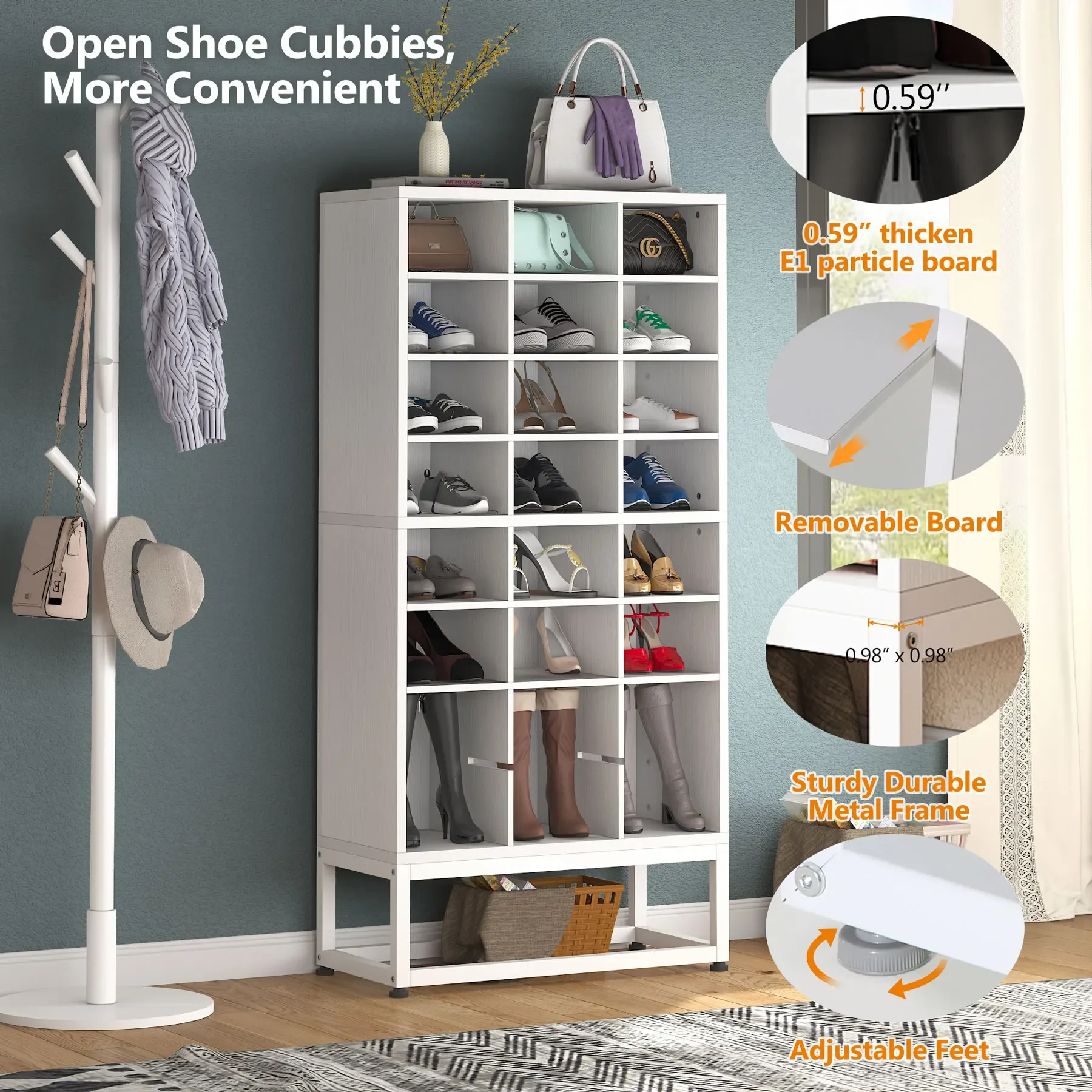 Tribesigns Wooden Shoe Cabinet 8-Tier Display Shelf Rack Stand White Wood Cube Shelf