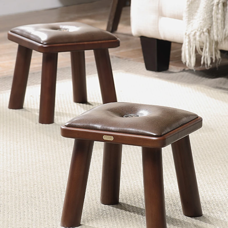 

Solid wood stool American living room leather stool soft bag small round stool square stool sofa stool leg small wooden stool