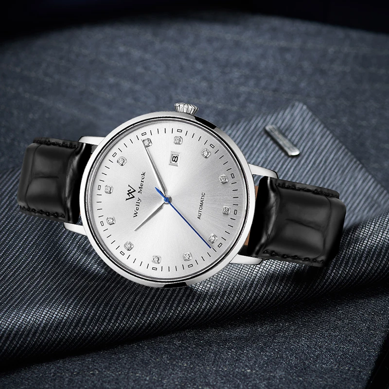 ساعة WM ساعات آلية أوتوماتيكية مقاومة للماء كلاسيكية كاجوال لرجال الأعمال ساعة Welly Merck WM071M