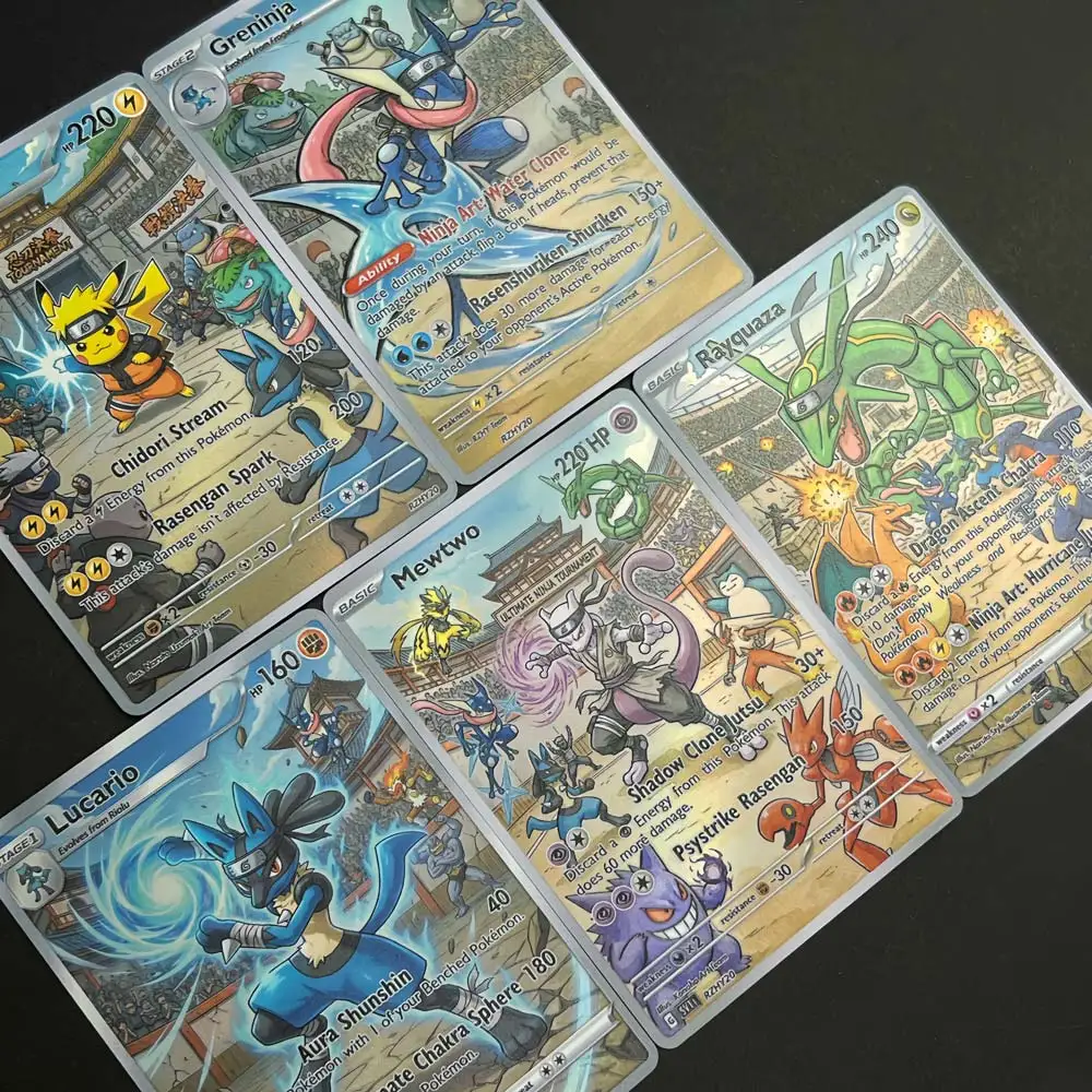 5Pcs/Set Custom Collectible Hobby Fan Gift Set  Card Mewtwo Greninja  Lucario Rayquaza Collectible Gift  TCG Present