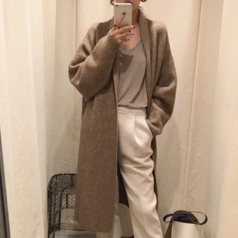 

Women Knitted Long Cardigan Pullover Loose Sweater Vintage Elegant Autumn Fall Winter Jumpers Harajuku Maxi Streetwear Cardigans