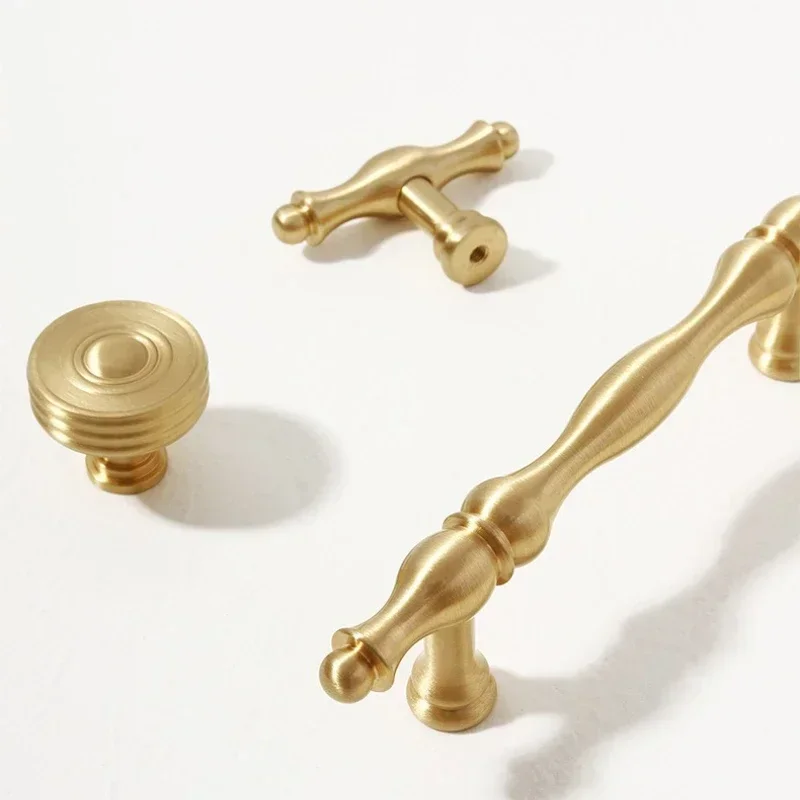 Wardrobe Bedroom Kitchen Cabinet Gold Long Pulls Knob French Light Luxury Solid Brass Drawer Beautiful Handle Furniture Hardware
