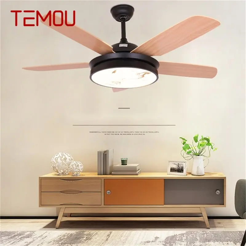 

TEMOU Simple Wood Ceiling Fan with Lights Remote Control Modern 52" LED Lamp for Home Dining Room Bedroom
