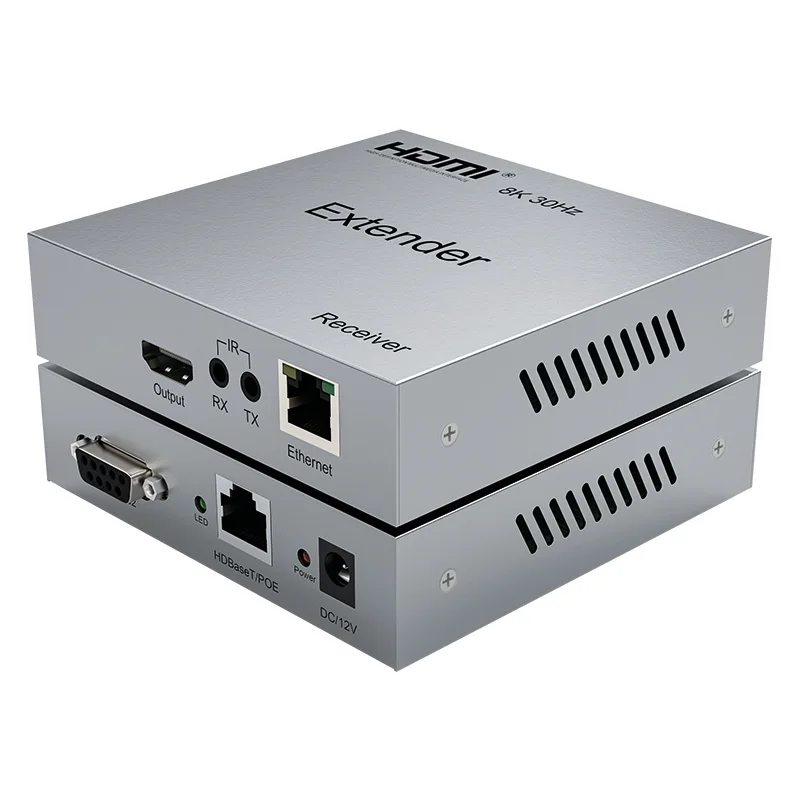 8K HDBaseT HDMI Extender 4K 120hz POE Transmitter and Receiver Via Cat6/6A Cable 100m Support HDCP2.3 VRR RS232 HDR10 Dolby DTS