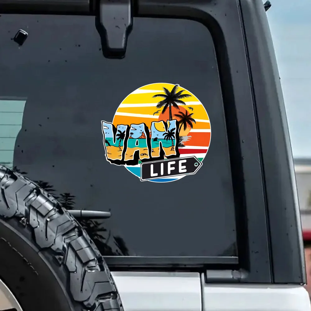 Universal Decorative Car Sticker for Campers, RVs, Scooters Decal Decorative Sticker - Palm Tree Sunset Pattern, Easy to Paste