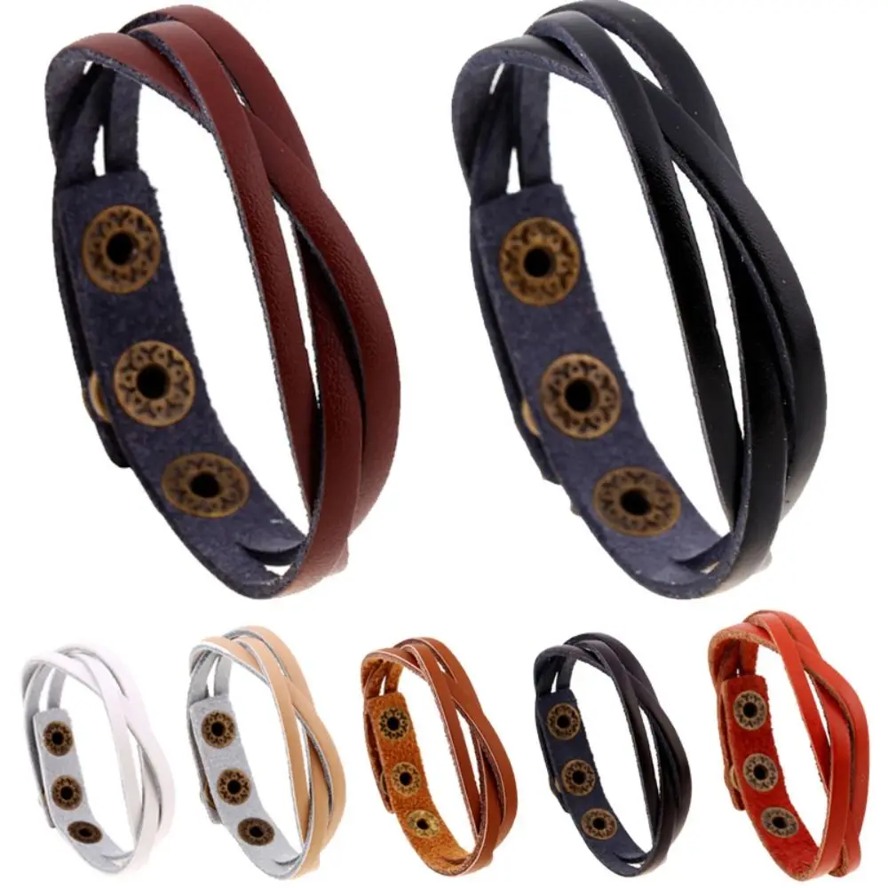 Punk PU Leather Woven Bracelet Minimalism Buckle Design Leather Hand Chain Multilevel Handmade Men's Wrist Strap Men