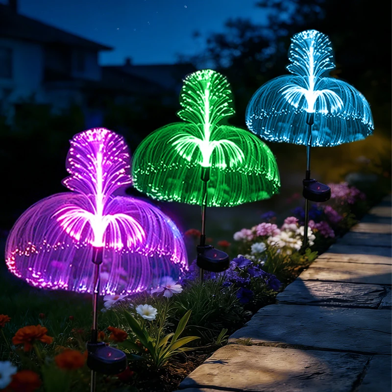 7 Colors Changing Ptical Fiber Jellyfish Solar Lights Outdoor Waterproof Glowin Lawn Lantern for Garden Yard Pathway Balcony