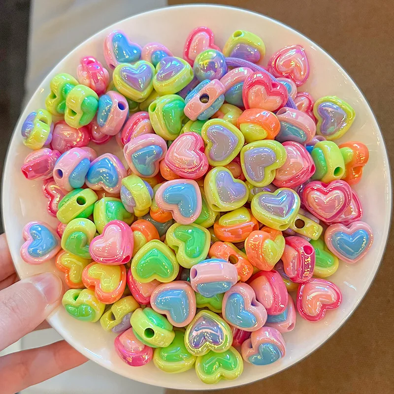 10pcs 17MM Colorful AB Heart Beads UV Acrylic Spacer Beads For Jewelry Making Diy Bracelet Necklace Phone Chain Accessories