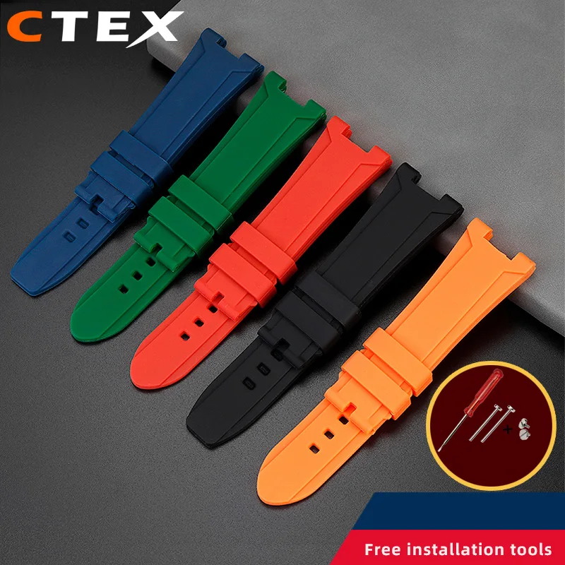 Special Concave Watch Strap For Versace VER VBR 8545 Series Silicone Rubber Watch with Accessories Waterproof Belt Notch