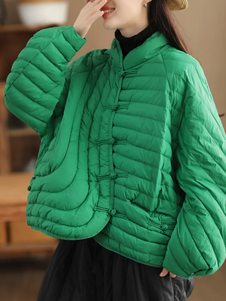 Oversize Loose Causal Short Puffer Coat Autumn Winter Vintage Female  Women 90% Ultra Light White Duck Down Jacket