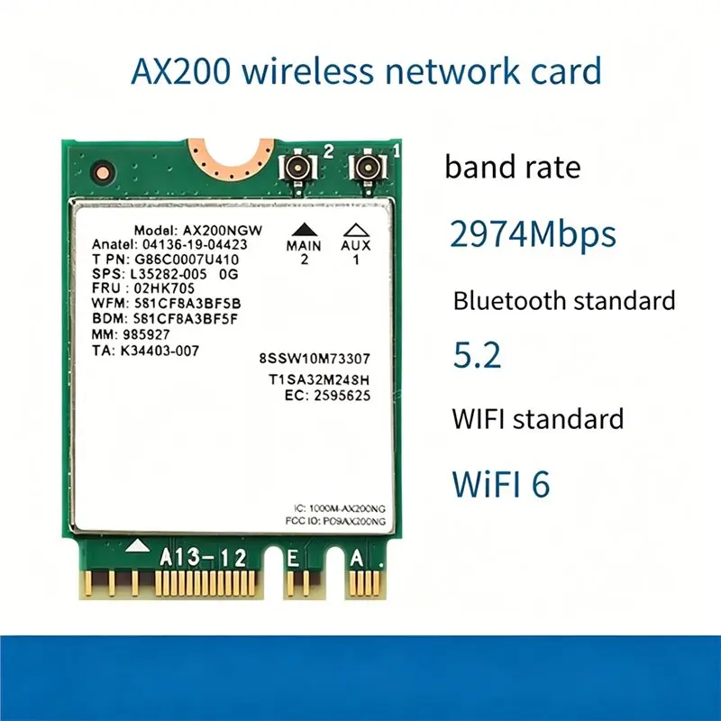 Popularna karta sieciowa AX200 M.2 NGFF 2.4Ghz/5G WI-FI 6 2974Mbps, karta Wi-Fi 802.11Ax, adapter Wi-Fi Bluetooth 5.2 z anteną, AX200 — zdjęcie produktu 3