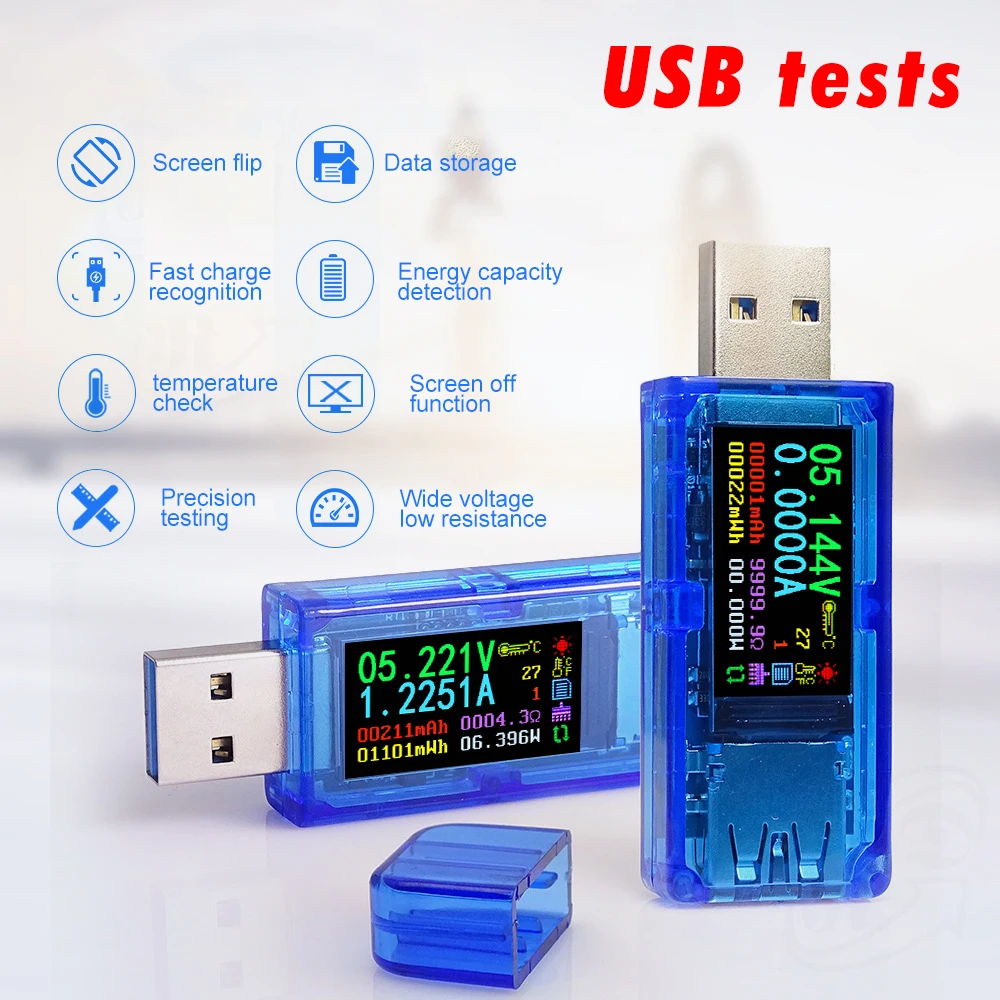 AT35 5 digits USB 3.0 color LCD Voltmeter ammeter voltage current meter multimeter battery charge power bank USB Display Tester