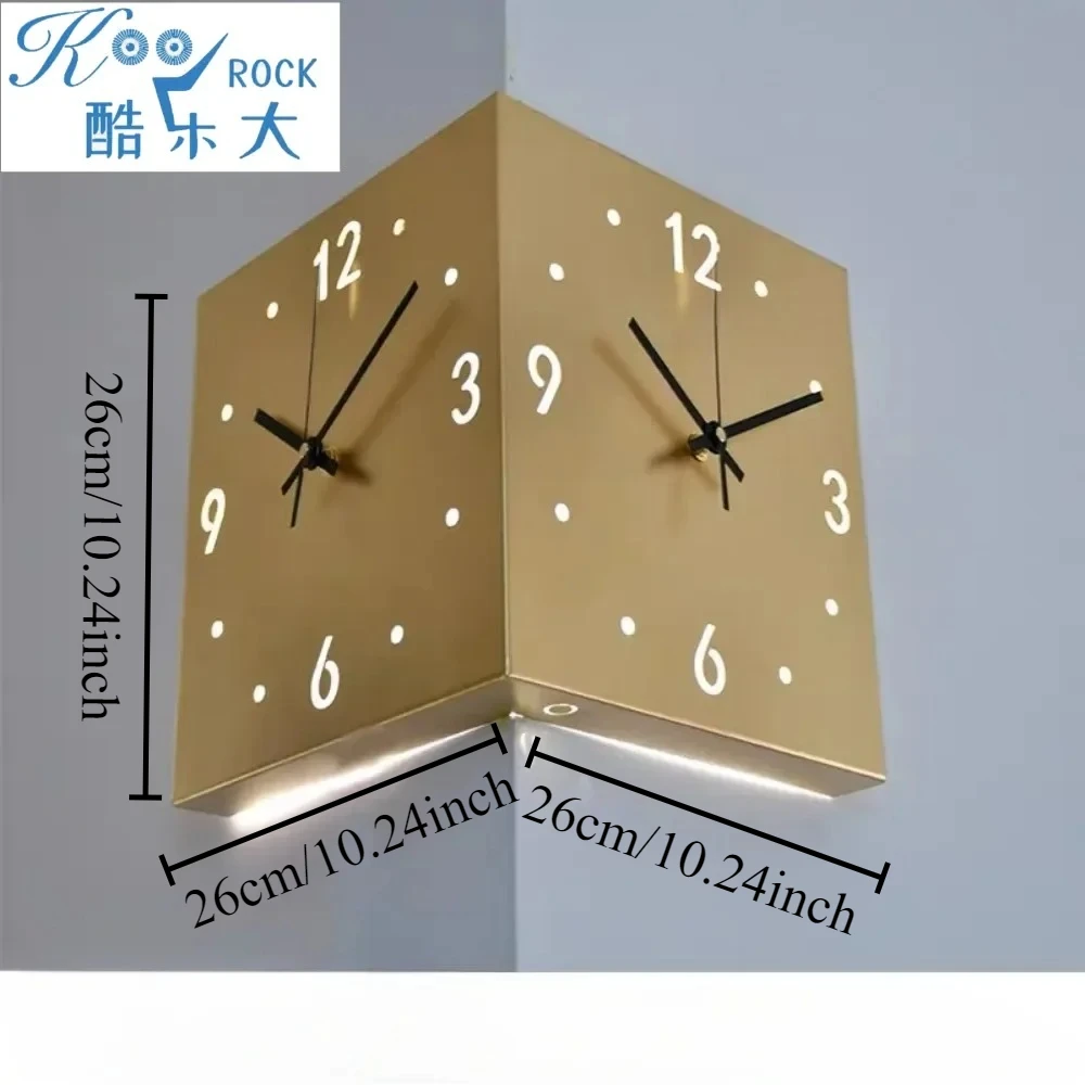 

Индуктивные светящиеся Угловые часы, квадратные Двухсторонние настенные часы для гостиной, железная цифровая вырезка