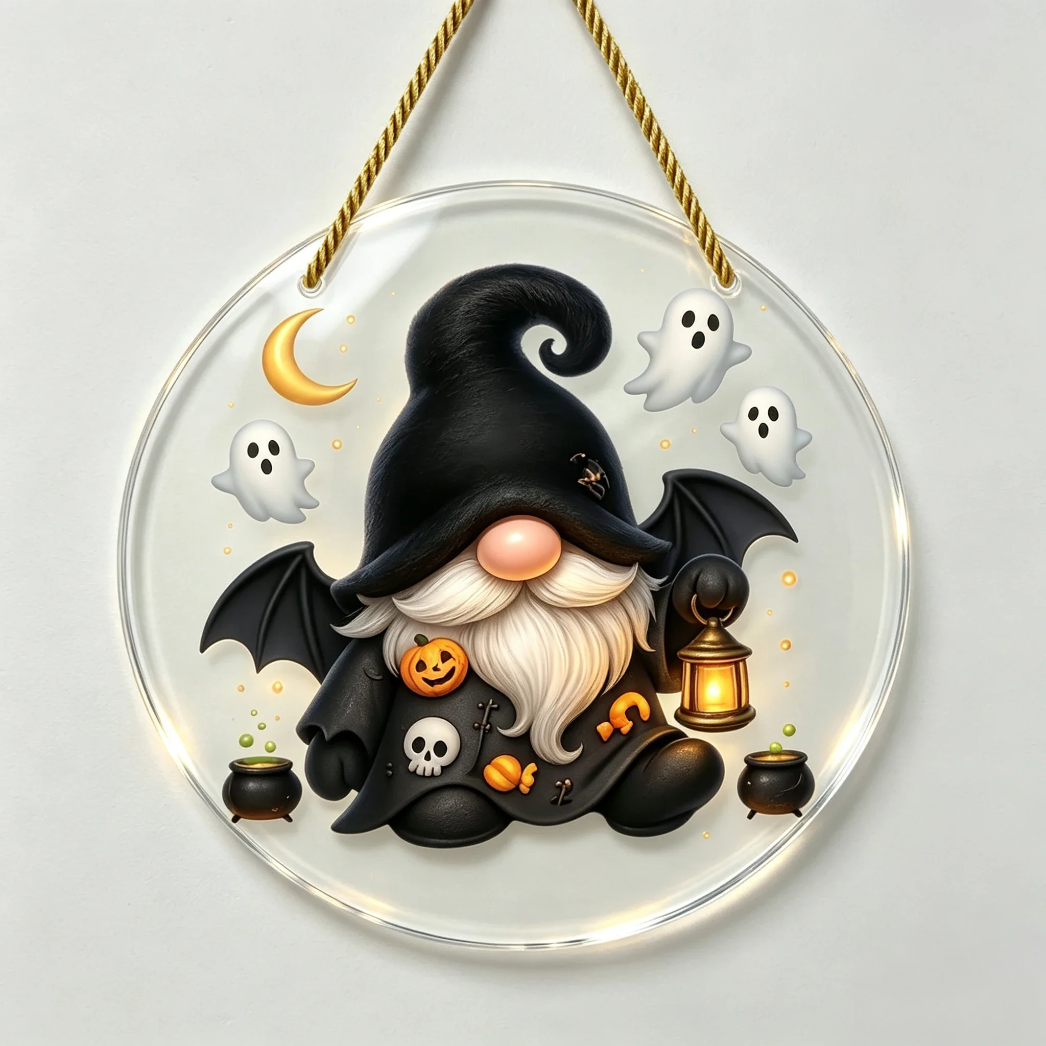 Witch Gnome Ghost Pumpkin Cauldron Acrylic Door Hanger, Holiday Decoration,Halloween Home Ornament