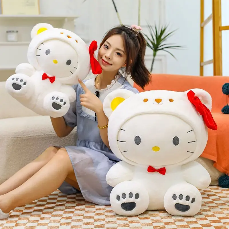 Kawaii Hello Kitty Sanrio เด็กน่ารักการ์ตูนตุ๊กตา Plush นักเรียนของเล่นตุ๊กตาโซฟาโยนหมอนของขวัญตกแต่งห้องสําหรับเด็ก