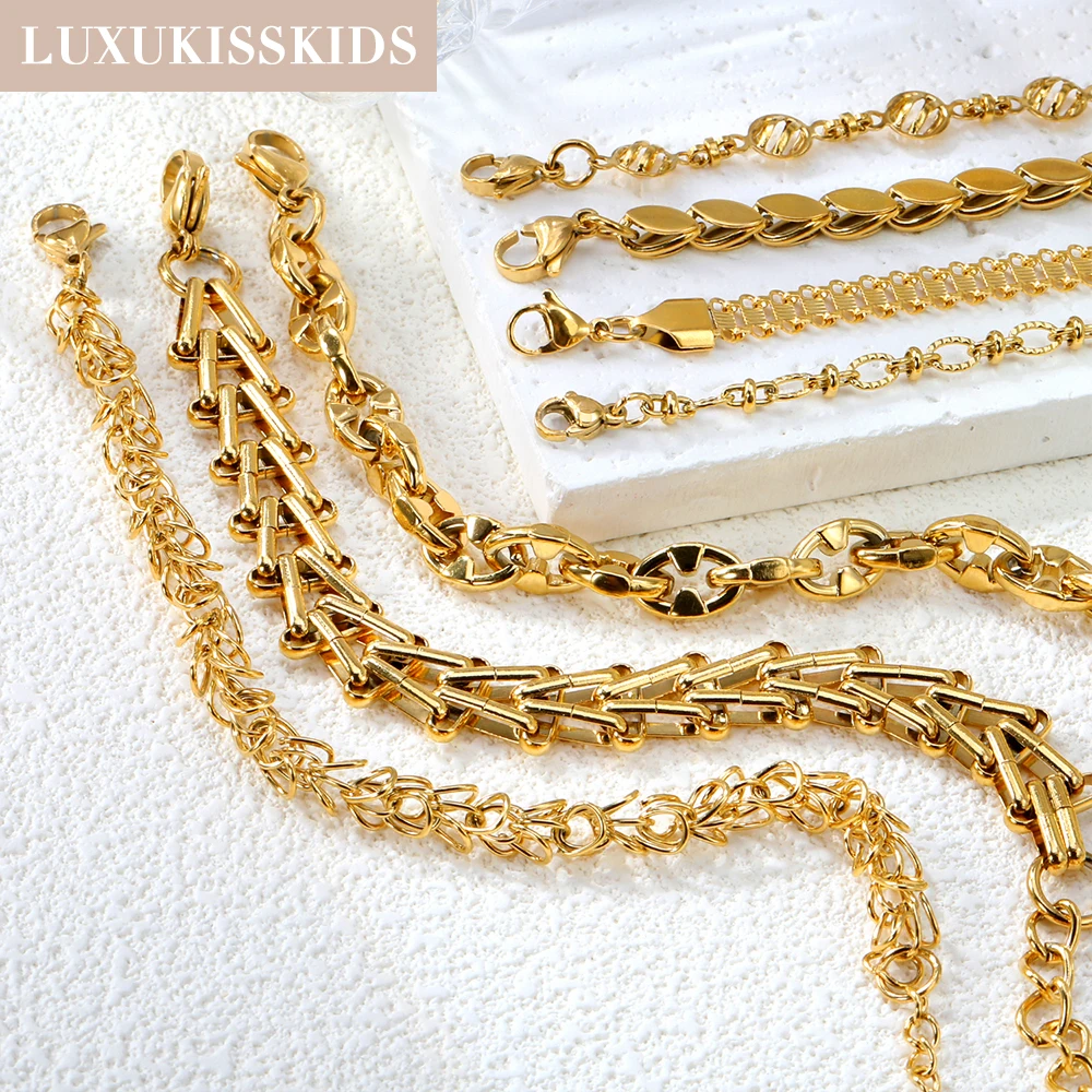 LUXUKISSKIDS Stainless Steel Thick Chunky Bracelets for Men/Woman Massive Bracelet Curb Link Chain Gold-Plated No Fade Jewelry