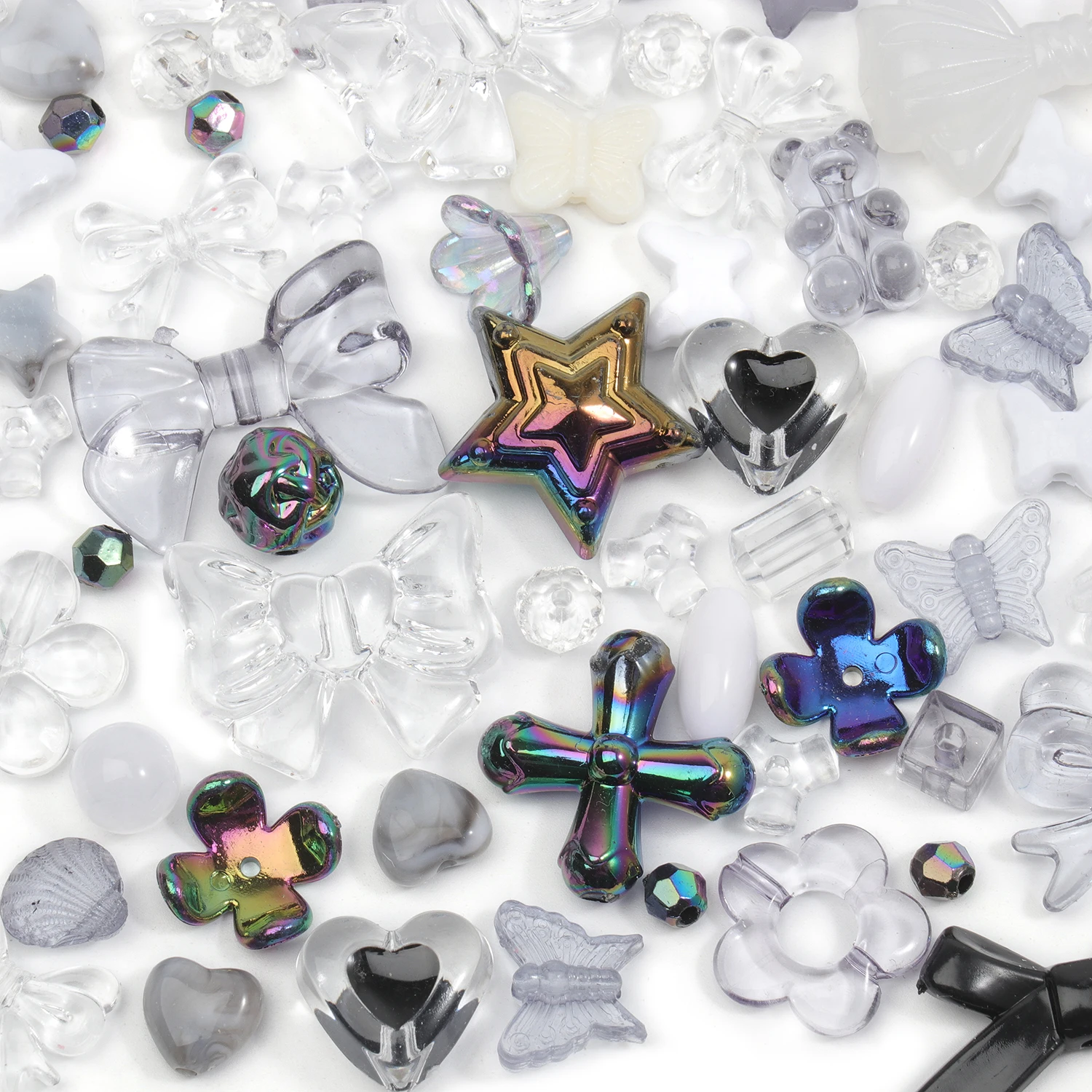 Niedliche Sortierte Acrylperlen Zufälliger Stil Blumen Schmetterling Herz Perlen für DIY Handyketten Armbänder Schmuckherstellung 50g – Detail 7