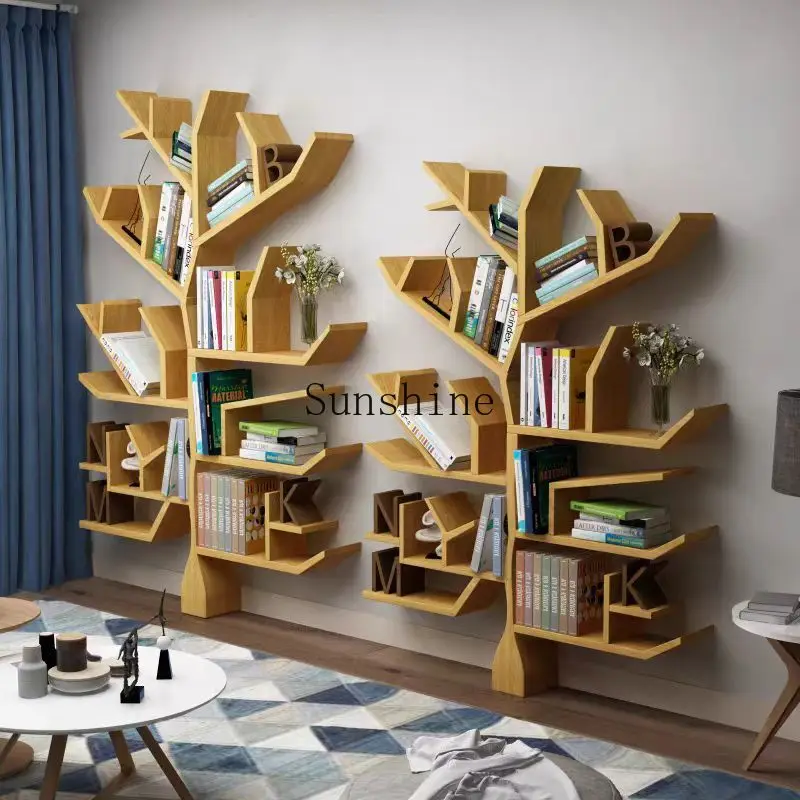 

Simple modern creative solid wood art office shelf living room floor children's bookcase