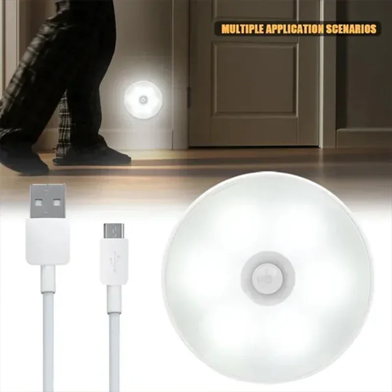 Sensore di movimento PIR Luce notturna a LED Lampada da notte ricaricabile USB per armadio da cucina Lampada da armadio Scala Luce per armadio senza fili