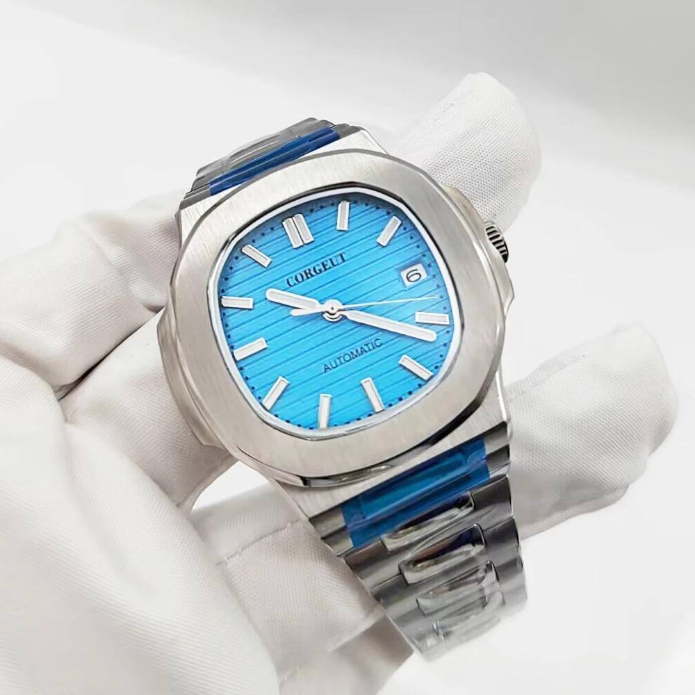 CORGEUT 40mm Polished Automatic Men WatchJubilee Bracelet Sapphre NH35A Movement Sapphire Crystal Green Luminous Dial