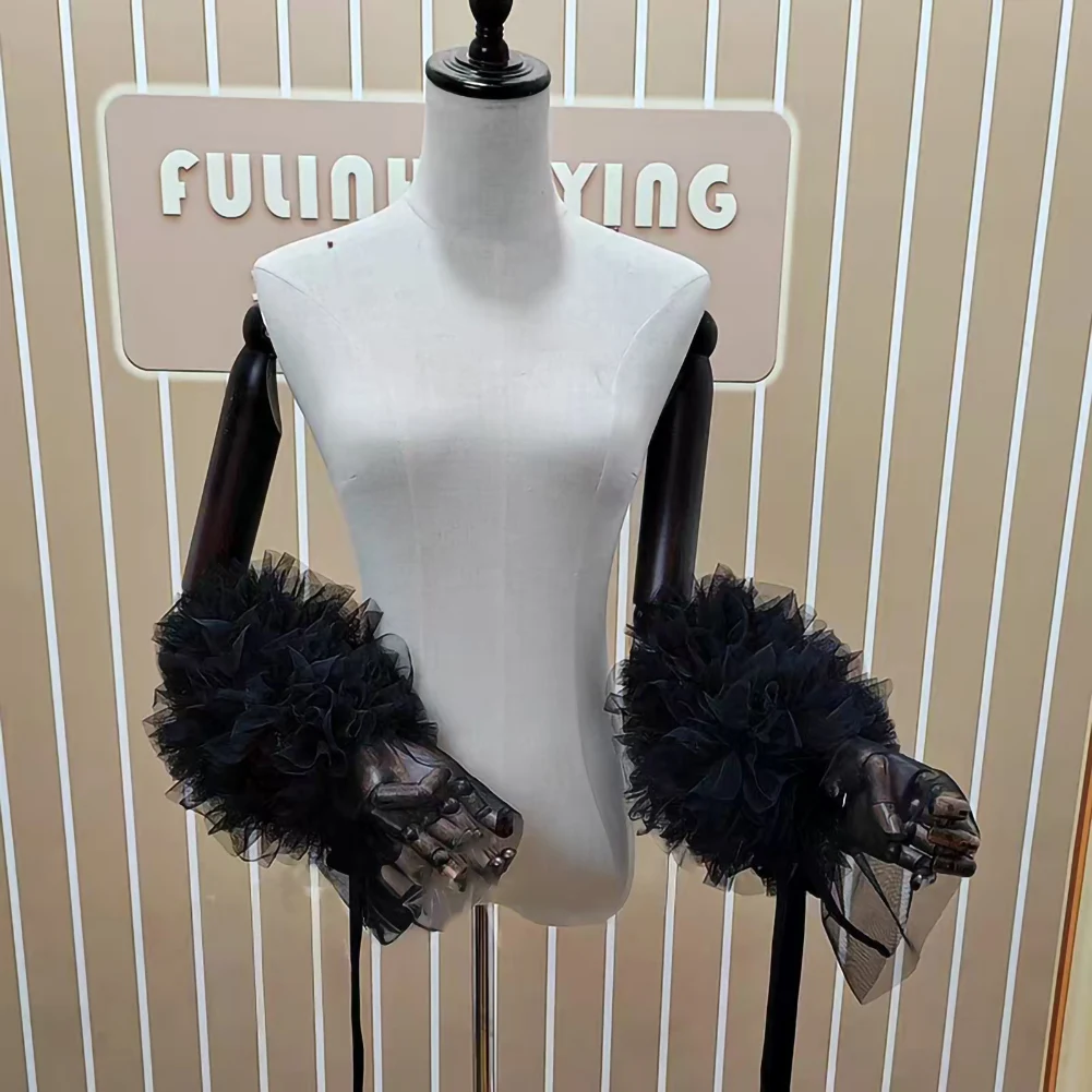 Modern Dance Accessories Arm Cover Ribbon Stereo Mesh Flower Decoration Sleeve Floating Stage Modern Dance Clothing Accessories