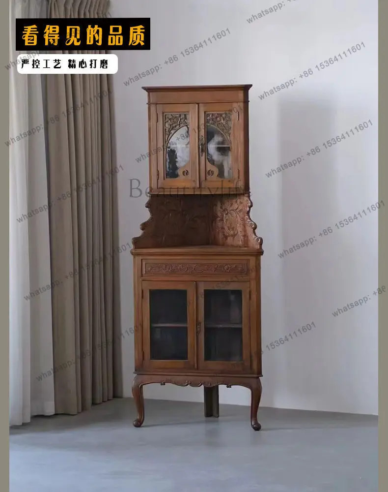 

French retro triangular corner cabinet high-end home studio antique locker
