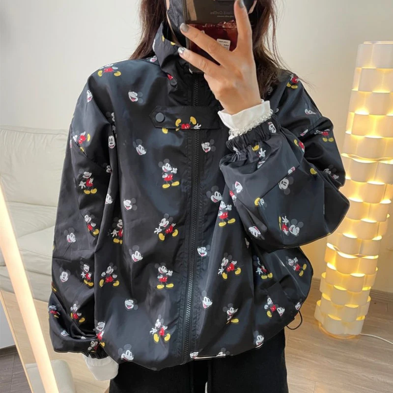 Disney1-Mickeys Mouse Stand-Up Collar Loose Handsome Thin Jacket Cartoon Graffiti Printing Jacket Baseball Clothing Sun Shirt