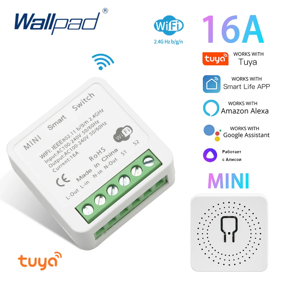 

Tuya Wifi Mini Smart Switch 16A 2-Way DIY Switches SmartLife App Timer Module Support Alexa Google Home Alice Voice Control