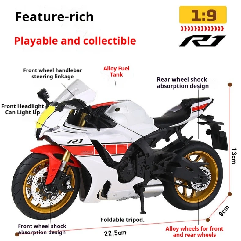 For 1/9 Yamaha YZF-R1M Motorcycle Model Toy Alloy Diecast Simulation Models Motor Cycle Collection Decoration Boys Toys Gifts