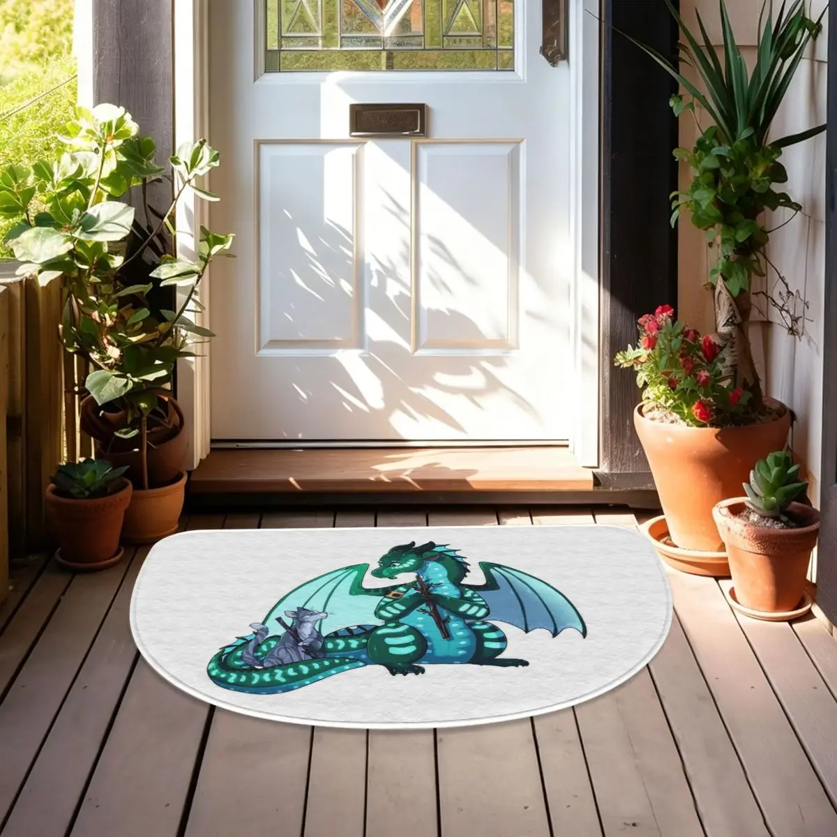 Wings Of Fire & Warriors - Turtle And Jayfeather Soft Flannel Half Round Doormat Non Slip Bathroom Mat Absorbent Floor Carpet