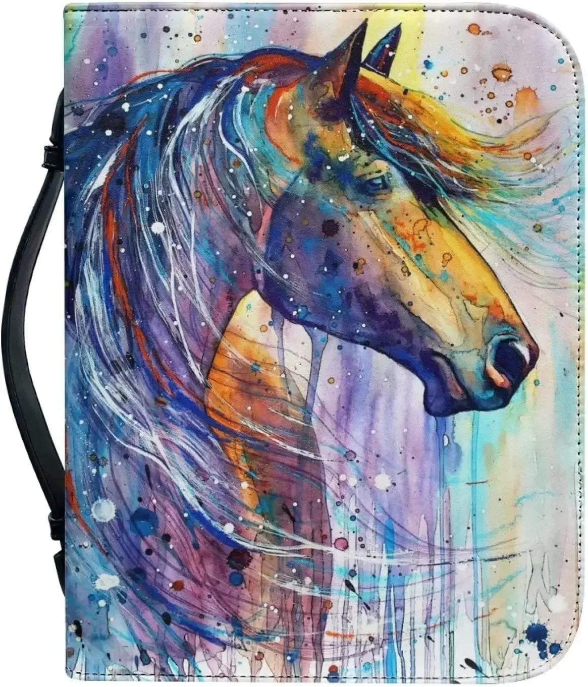 

Oil Painting Horse Print Bible Covers for Women Men PU Leather Bible Case Bible Bag with Handle Zipper Tote Christian Bag