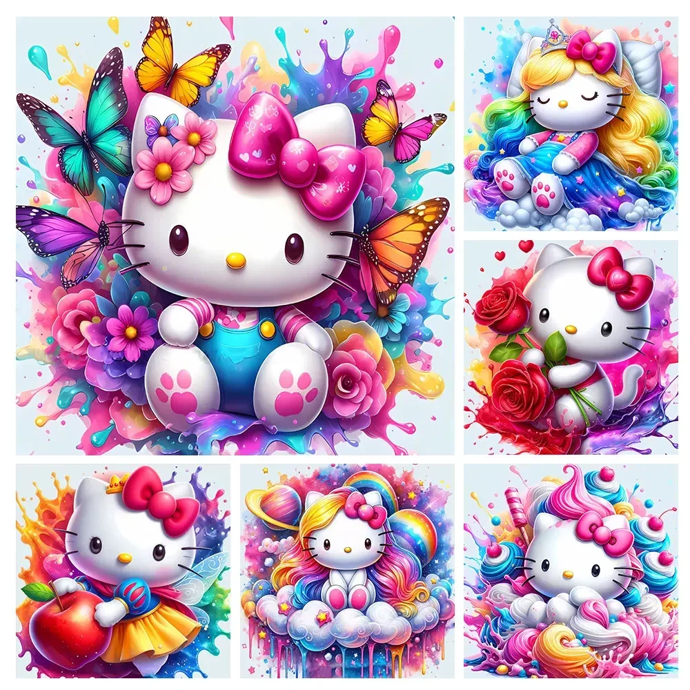 

Sanrio алмазная живопись Hello Kitty Алмазный узор крест мозаика узор анимация круг алмазный узор украшение