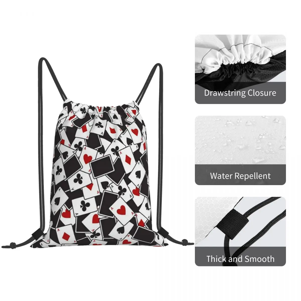 Playing Cards Poker Print Backpacks Fashion Drawstring Bundle Pocket Shoes Bag Book Bags for Man Woman Students