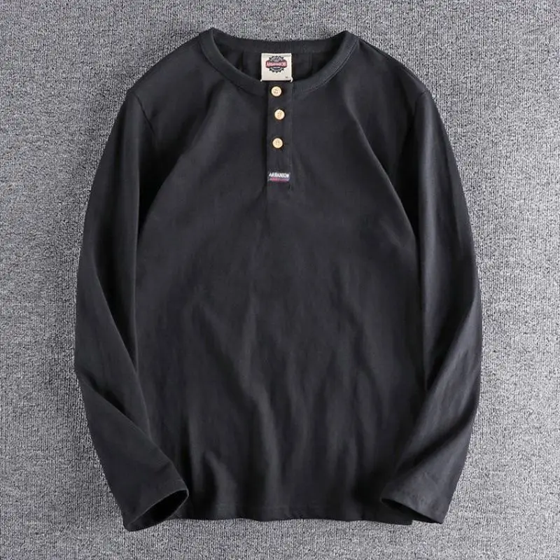 

Простота, уличная повседневная футболка, мужская весенне-осенняя однотонная модная футболка с длинными рукавами, винтажная уличная мужская одежда