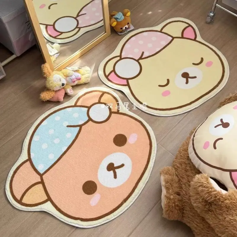 

Новый милый коврик Kawaii Rilakkuma, имитация инопланетянина, кашемировый напольный коврик для комнаты, спальни, плюшевый нескользящий мультяшный Ins подарок для девочек