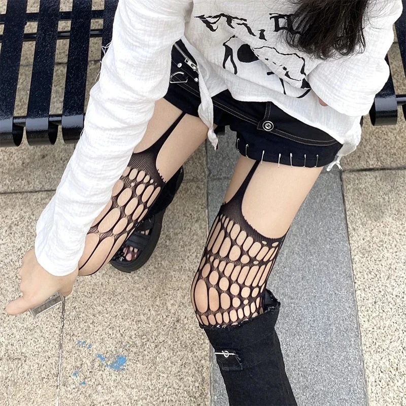 Harajuku Hollow Fishnet Stockings Tights Women Fashion Hollow Out Black Gothic Full Body Fishnet Stockings Pantyhose